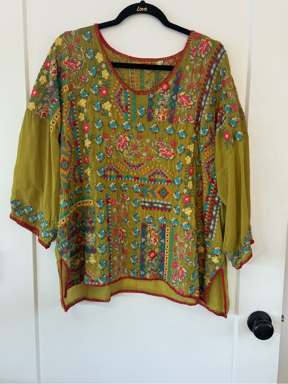 Johnny Was Olive Green Embroidered Floral Tunic